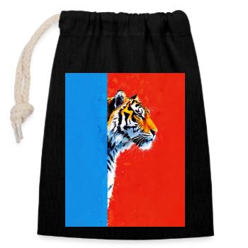 Tigre sur un fond coloré - Sac cadeau en coton avec cordon (14 x 20 cm) - noir - Devant