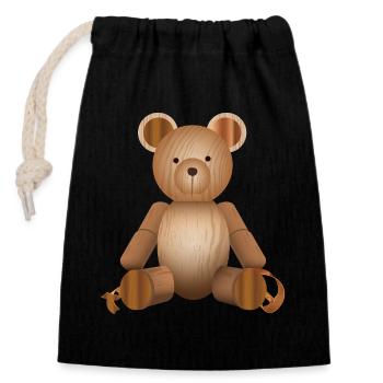 Wood Look – Cute Bear Figurine - Closable cotton gift bag (14x20cm) - black - Front