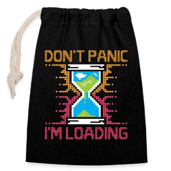 Don't Panic – Pixel Loading Sanduhr - Verschließbarer Geschenkbeutel aus Baumwolle (14x20cm) - Schwarz - Vorne