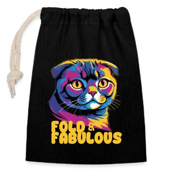 Fold & Fabulous — Scottish Fold Cat Design - Sac cadeau en coton avec cordon (14 x 20 cm) - noir - Devant