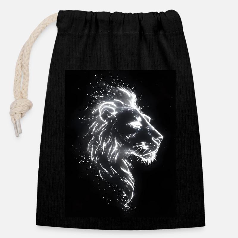 Lion Silhouette Neon Gift - Closable cotton gift bag (14x20cm) - black