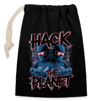 Retro Cyber Hackers – Hack The Planet Glitch Art - Verschließbarer Geschenkbeutel aus Baumwolle (14x20cm) - Schwarz - Vorne
