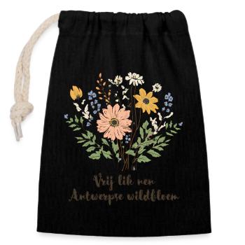 Antwerpen Wildflowers – Vintage Boho Hemd - Verschließbarer Geschenkbeutel aus Baumwolle (14x20cm) - Schwarz - Vorne