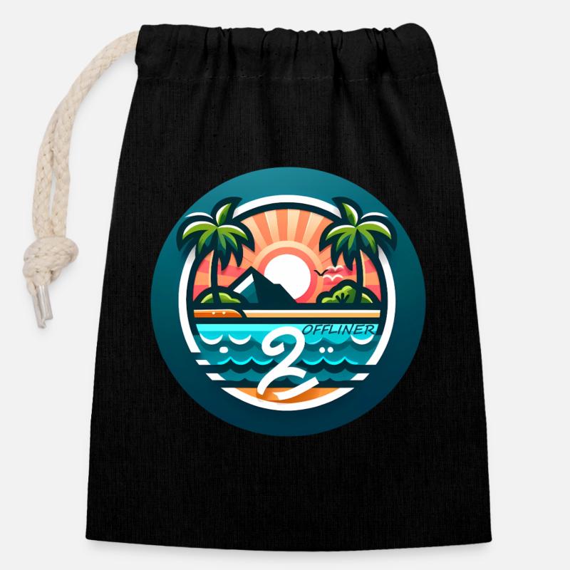 Palm Island coloré Offliner - Sac cadeau en coton avec cordon (14 x 20 cm) - noir