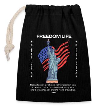 Liberté Vie - Sac cadeau en coton avec cordon (14 x 20 cm) - noir - Devant