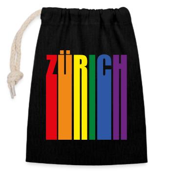 Zürich Regenbogen Pride LGBT - Verschließbarer Geschenkbeutel aus Baumwolle (14x20cm) - Schwarz - Vorne