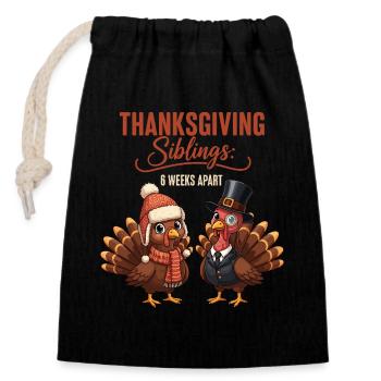 Thanksgiving Geschwister - Verschließbarer Geschenkbeutel aus Baumwolle (14x20cm) - Schwarz - Vorne