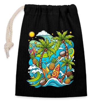 Modèle de vacances tropicales - Sac cadeau en coton avec cordon (14 x 20 cm) - noir - Devant