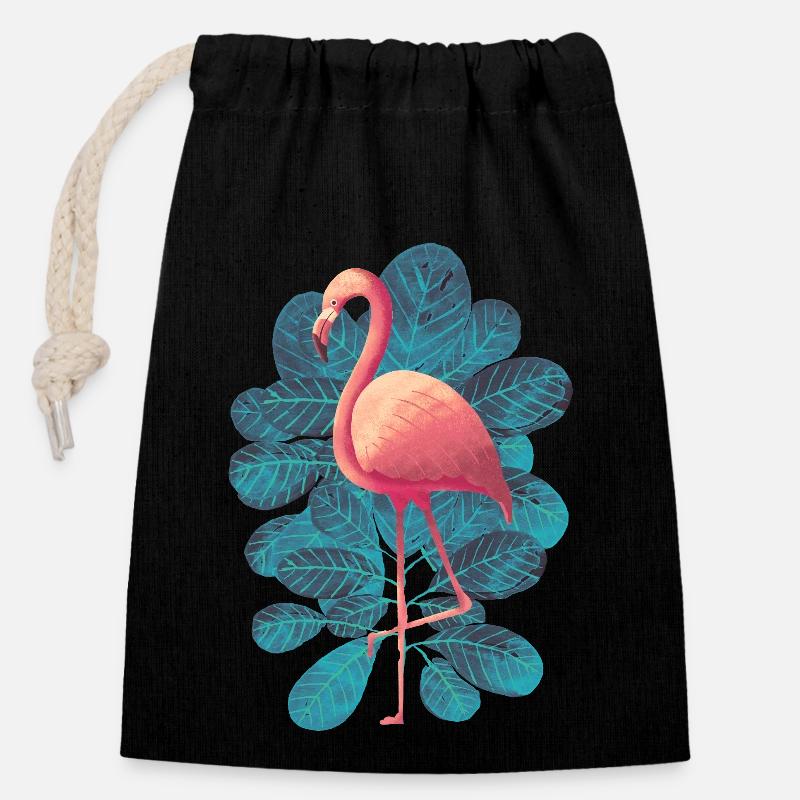 Flamant - Sac cadeau en coton avec cordon (14 x 20 cm) - noir