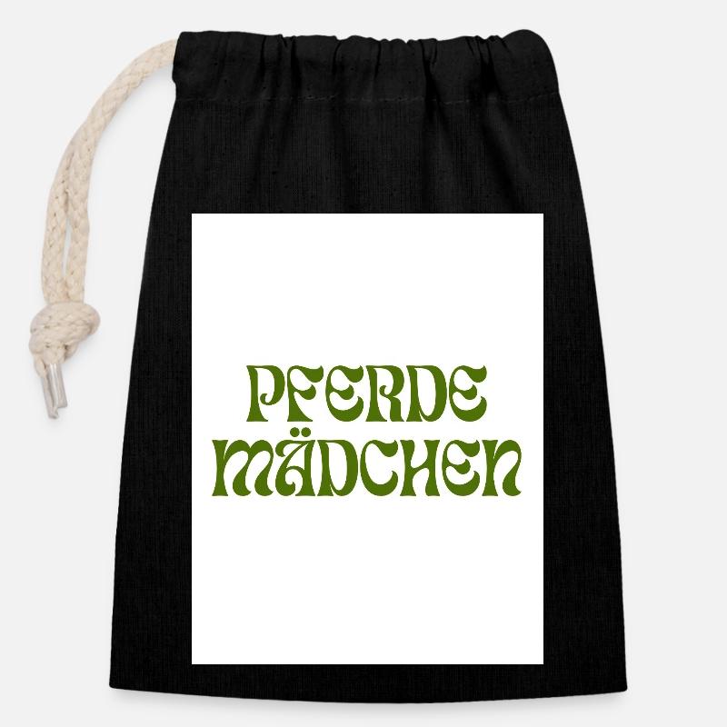 PFERDEMÄDCHEN Retro-Design - Verschließbarer Geschenkbeutel aus Baumwolle (14x20cm) - Schwarz