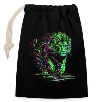 Lion Running Lion Head Colorful Predator Animal Wild - Closable cotton gift bag (14x20cm) - black - Front