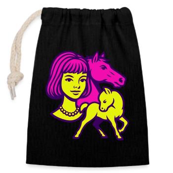 Fille Cheval Pop Art - Sac cadeau en coton avec cordon (14 x 20 cm) - noir - Devant