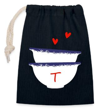 Letter t Breton bowls - Closable cotton gift bag (14x20cm) - navy - Front