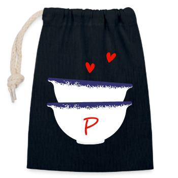 Letter p Breton bowls - Closable cotton gift bag (14x20cm) - navy - Front