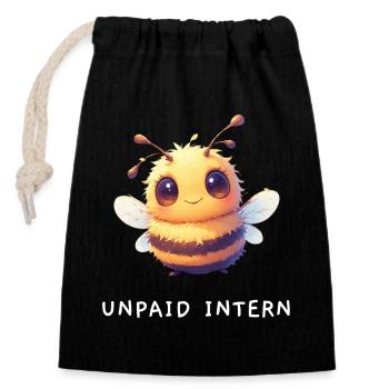 Sweet Bee "Unpaid Intern" Intern Saying - Closable cotton gift bag (14x20cm) - black - Front
