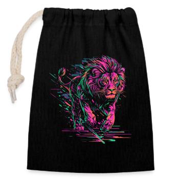 Lion Running Lion Head Colorful Predator Animal Wild - Closable cotton gift bag (14x20cm) - black - Front