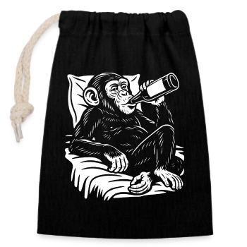 Cheeky Chimp Sips Beer - Closable cotton gift bag (14x20cm) - black - Front