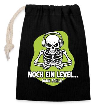 Gamer Skelett Noch Ein Level - Verschließbarer Geschenkbeutel aus Baumwolle (14x20cm) - Schwarz - Vorne
