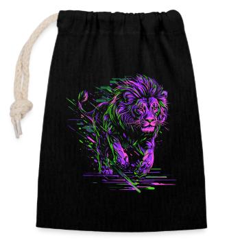 Lion Running Lion Head Colorful Predator Animal Wild - Closable cotton gift bag (14x20cm) - black - Front