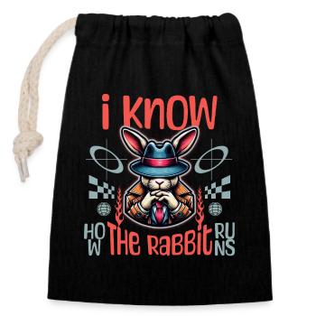 I Know How The Rabbit Runs Denglish - Verschließbarer Geschenkbeutel aus Baumwolle (14x20cm) - Schwarz - Vorne