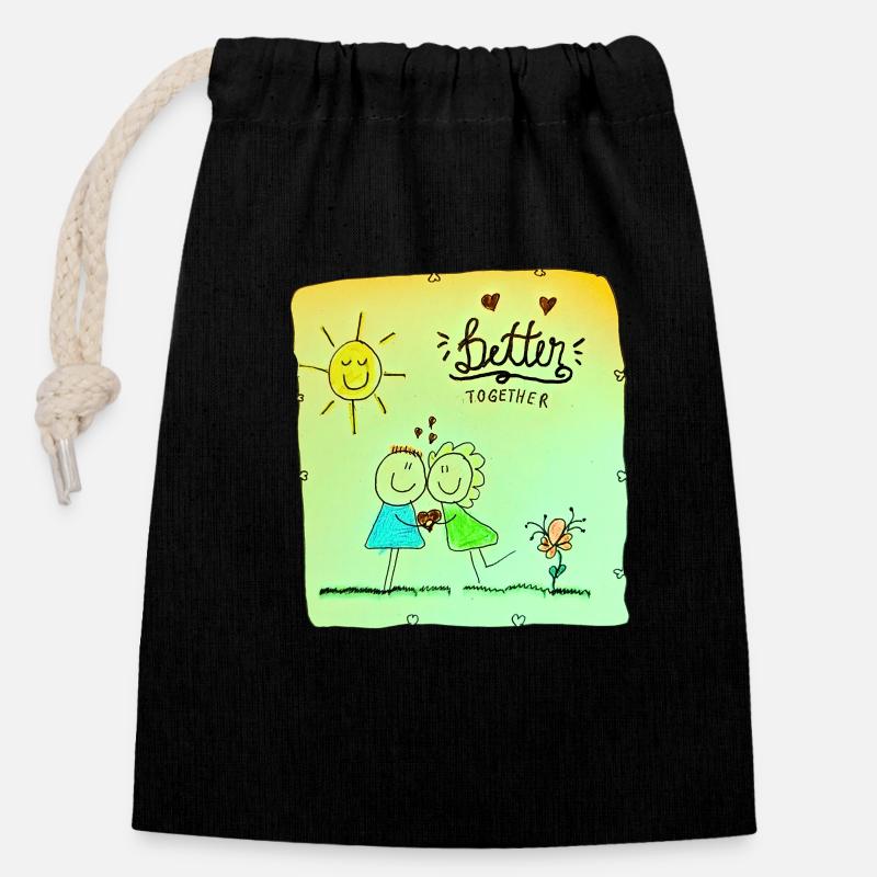 Mieux ensemble Dessin - Sac cadeau en coton avec cordon (14 x 20 cm) - noir
