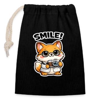 Cuddly fox snaps photo art - Closable cotton gift bag (14x20cm) - black - Front