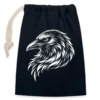 Tribal Raven – Mystic Bird Motif - Closable cotton gift bag (14x20cm) - navy - Front