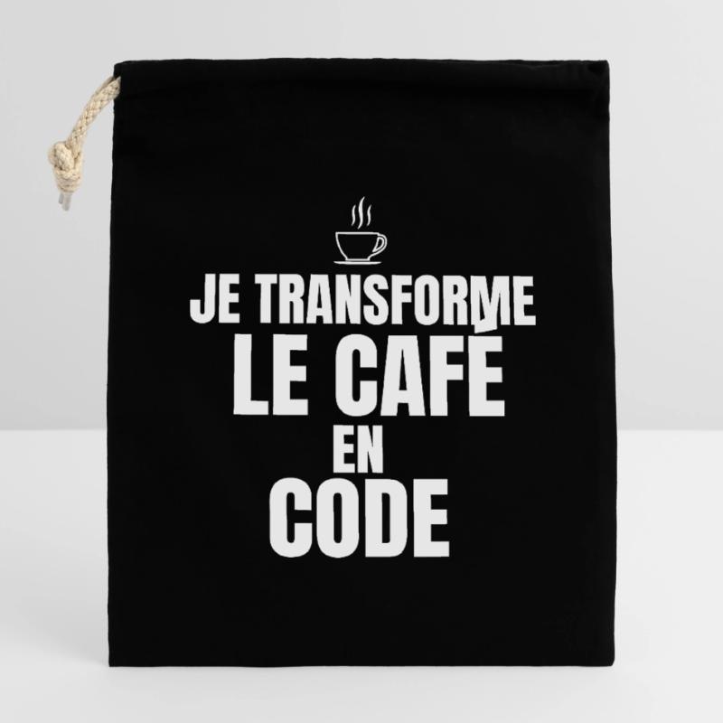 Je transforme le café en code Sac cadeau en coton avec cordon (14 x 20 cm)