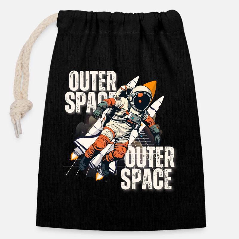 Astronaute en saut de fusée - Sac cadeau en coton avec cordon (14 x 20 cm) - noir