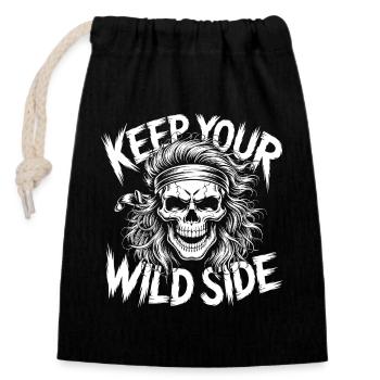 Conception du crâne du côté sauvage - Sac cadeau en coton avec cordon (14 x 20 cm) - noir - Devant