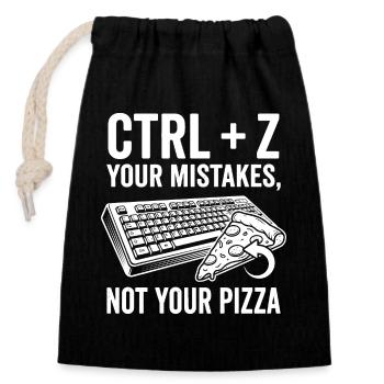 Ctrl + Z Tes erreurs Pas Pizza - Sac cadeau en coton avec cordon (14 x 20 cm) - noir - Devant