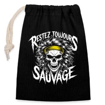 Restez Sauvage Toujours Skull - Closable cotton gift bag (14x20cm) - black - Front