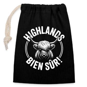 Schottische Highland-Kuh – Highland-Kuh - Verschließbarer Geschenkbeutel aus Baumwolle (14x20cm) - Schwarz - Vorne