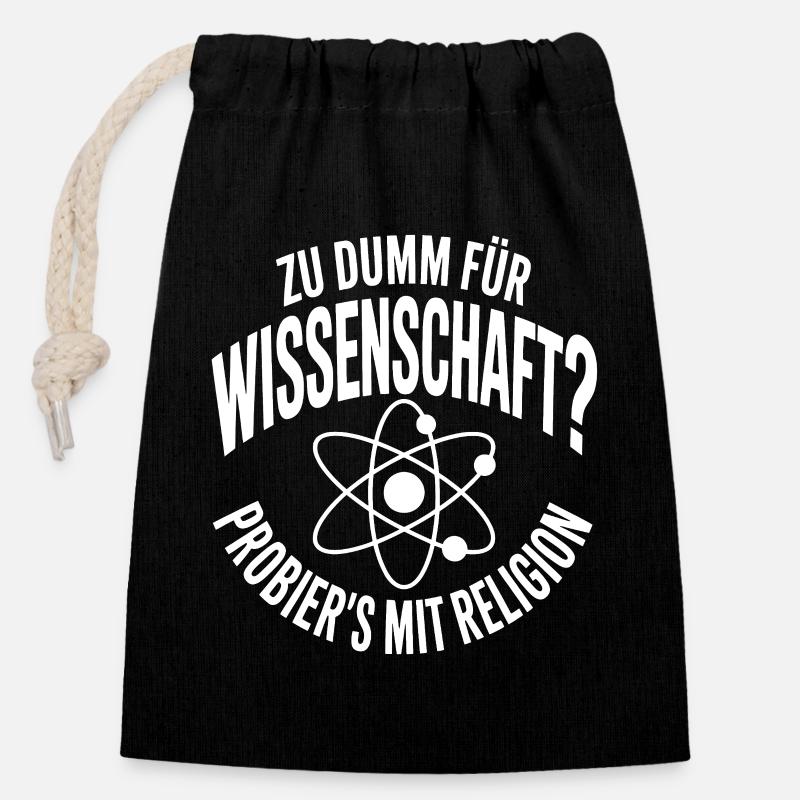 Wissenschaft vs Religion Spruch - Verschließbarer Geschenkbeutel aus Baumwolle (14x20cm) - Schwarz