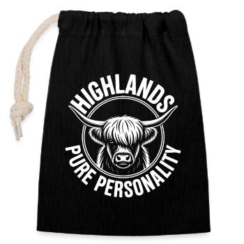 Highland Cow Circle Logo - Closable cotton gift bag (14x20cm) - black - Front