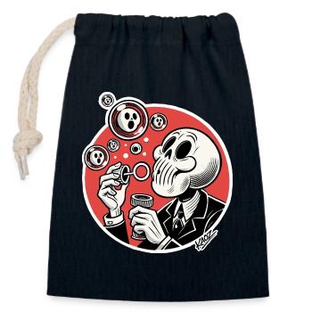 Skeleton Bubble Blower Illustration - Closable cotton gift bag (14x20cm) - navy - Front