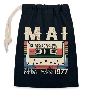 Mai 1977 - Sac cadeau en coton avec cordon (14 x 20 cm) - bleu marine - Devant