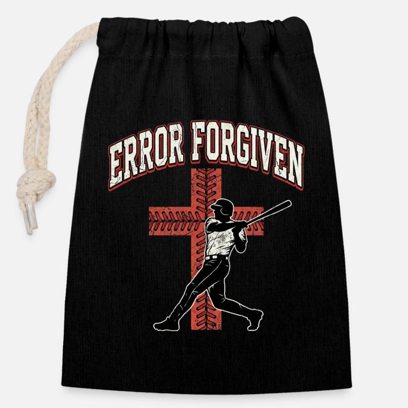 Error Forgiven Christlicher Baseball Glaube Jesus - Verschließbarer Geschenkbeutel aus Baumwolle (14x20cm) - Schwarz