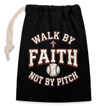 Walk By Faith Not By Pitch Christian Baseball - Closable cotton gift bag (14x20cm) - black - Front