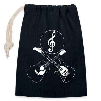 Crossover guitars and treble clef - Closable cotton gift bag (14x20cm) - navy - Front