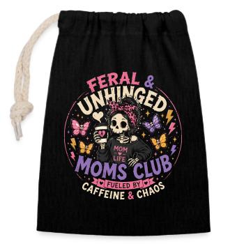 Moms Club Feral & Unhinged - Humor Mom Chaos - Closable cotton gift bag (14x20cm) - black - Front