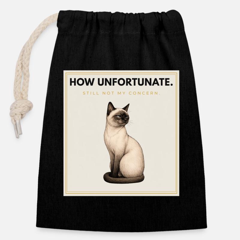 QUEL MALHEUR. Noble Chat Sarcastique Conception du Mème - Sac cadeau en coton avec cordon (14 x 20 cm) - noir