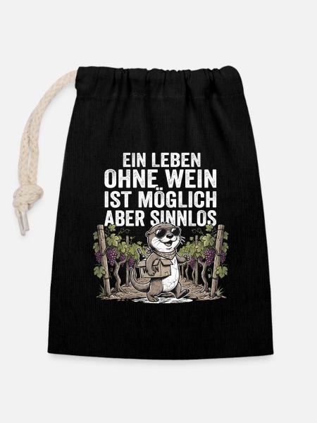 Lustiger Otter Wein Experte - Verschließbarer Geschenkbeutel aus Baumwolle (14x20cm) - Schwarz