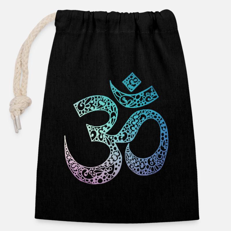 Om - Closable cotton gift bag (14x20cm) - black