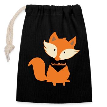 Fuchs Schulkind Kind Einschulung - Verschließbarer Geschenkbeutel aus Baumwolle (14x20cm) - Schwarz - Vorne