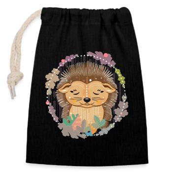 Un petit hérisson mignon en hibernation - Sac cadeau en coton avec cordon (14 x 20 cm) - noir - Devant