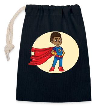 Superhero afro african american - Closable cotton gift bag (14x20cm) - navy - Front