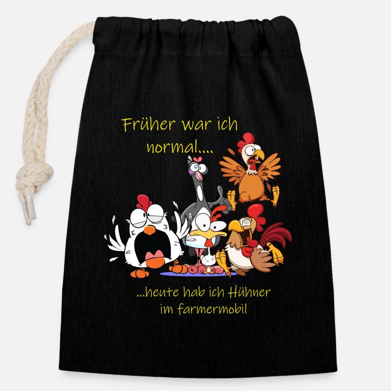 Früher war ich normal ---- Hühnershirt - Verschließbarer Geschenkbeutel aus Baumwolle (14x20cm) - Schwarz