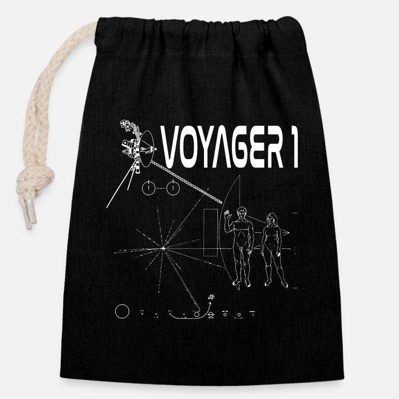 Sonde spatiale voyager 1 blanche - Sac cadeau en coton avec cordon (14 x 20 cm) - noir