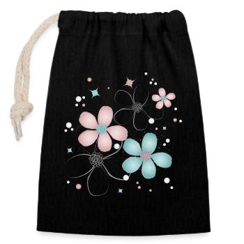 fleurs tendres en rose et turquoise - Sac cadeau en coton avec cordon (14 x 20 cm) - noir - Devant